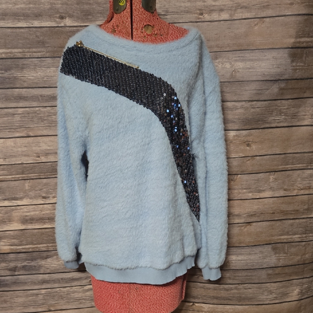 RARE!!! TUBA ERGIN Light Blue Women's Sweater with Sequin Detail